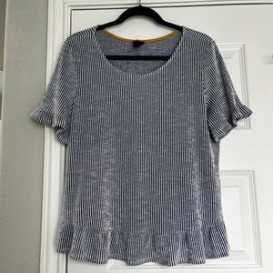 W5 blue/white ruffle peplum top